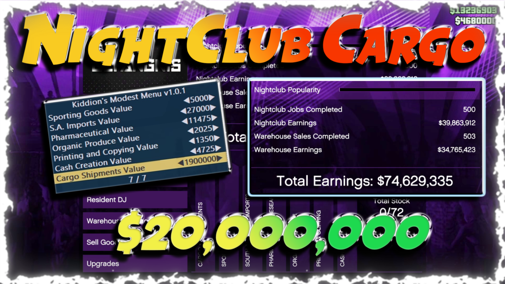 GTA V NightClub Cargo $20 Million Script for Kiddions Mod Menu 1.0.1