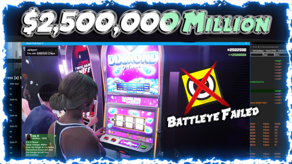 GTA V $2.5 Million Casino Rig Script Cheat Engine Script  Battleye Bypassed by Wicked